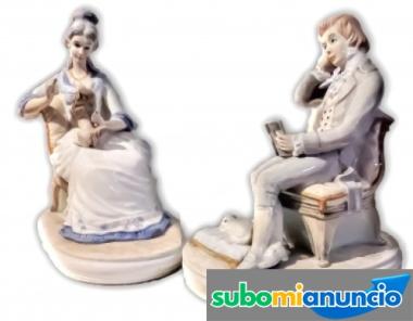 Pareja de Figuras IMPOLUTAS de PORCELANA BRILLO. Ideal para regalo.